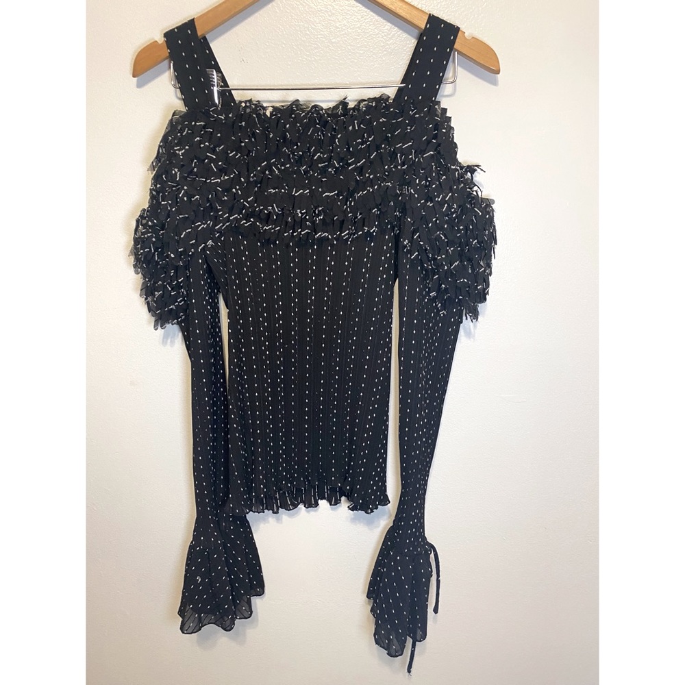 Kaelyn Max Polka Dot Ruffle Blouse with Bell Sleeves